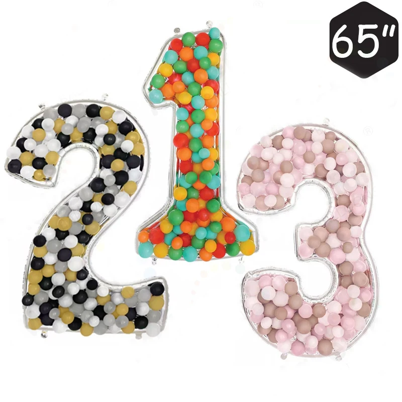 

65inch Giant Foil Number Balloon Silver Frame DIY Balloons For 1st Birthday Baby Shower Kids Adult Party Anniversary Decorations