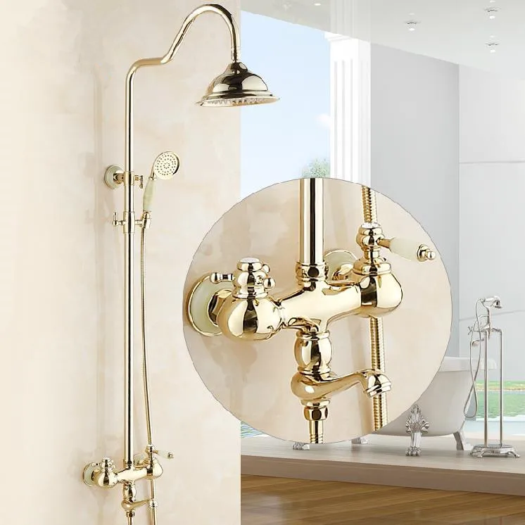 

Смесители для душа роскошный набор для ванны золотого цвета настенный смеситель для ванны с дождевой головкой Ручной смеситель-кран Q