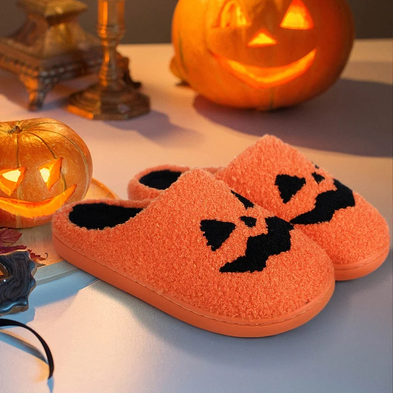 

Ghost Face Halloween Pumpkin Slippers Men Flat Soft Plush Cozy Indoor Fuzzy Women House Shoes Fashion Gift Hot