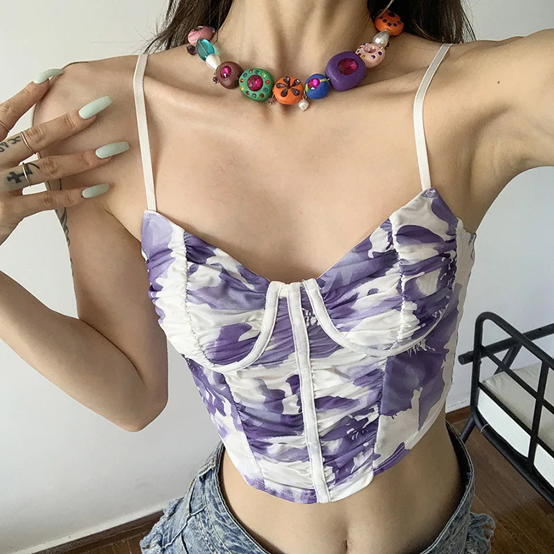 

Летние новые женские топы с открытой спиной и цветочным принтом для ночного клуба сексуальный стильный Сексуальный облегающий жилет для же...