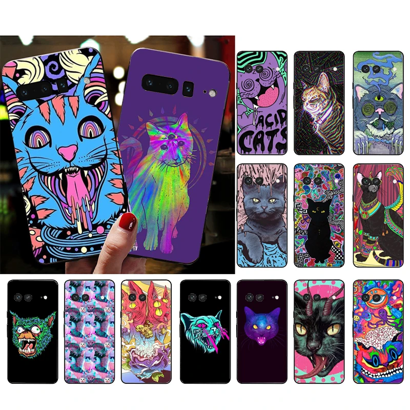 

Phone Case for Google Pixel 7 Pro 7 6A 6 Pro 5A 4A 3A Pixel 4 XL Pixel 5 6 4 3 XL 3A XL 2 XL Psychedelic Trippy Cat Art Case