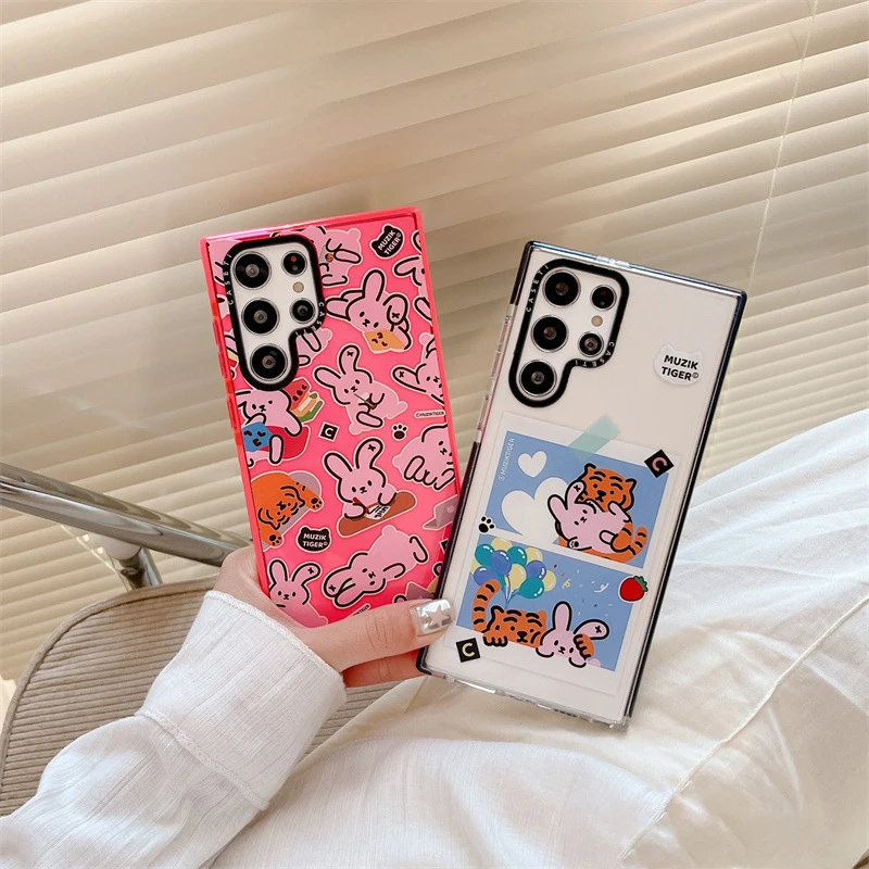 

Cute Rabbit Tiger Transparent Case for Samsung Galaxy S20 S21 S22 S23 Ultra S20+ S21+ S22+ S23 Plus Cover Protective Shell