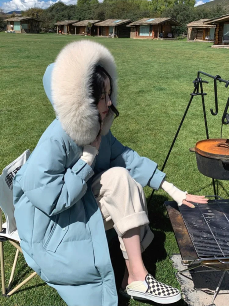 2022 Winter High Quality Fur Collar Long Padded Coat For Women Thick Warm Overcoat Female Loose Pocket Zipper Outerwear