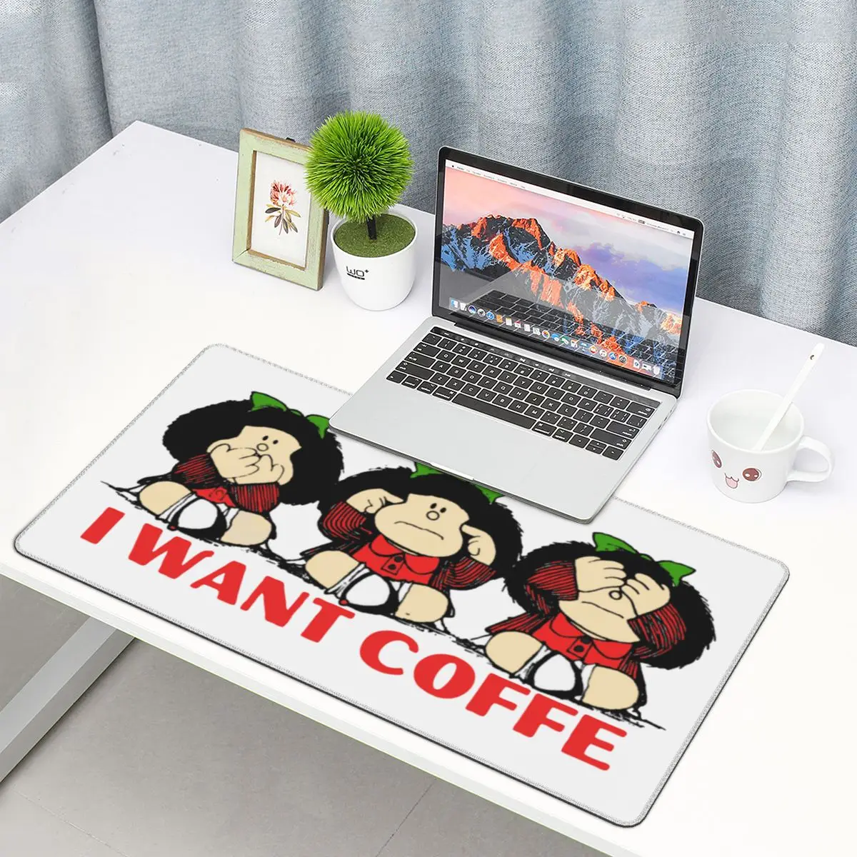 

Mafalda I Want Coffe PC Desk Mat Mousepad Big Gaming Printing Gamers Mouse pad