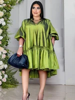 plus size women club dresses ruffle loose puff sleeve solid dresses lady fashion elegant party gowns 2022 summer casual outfits