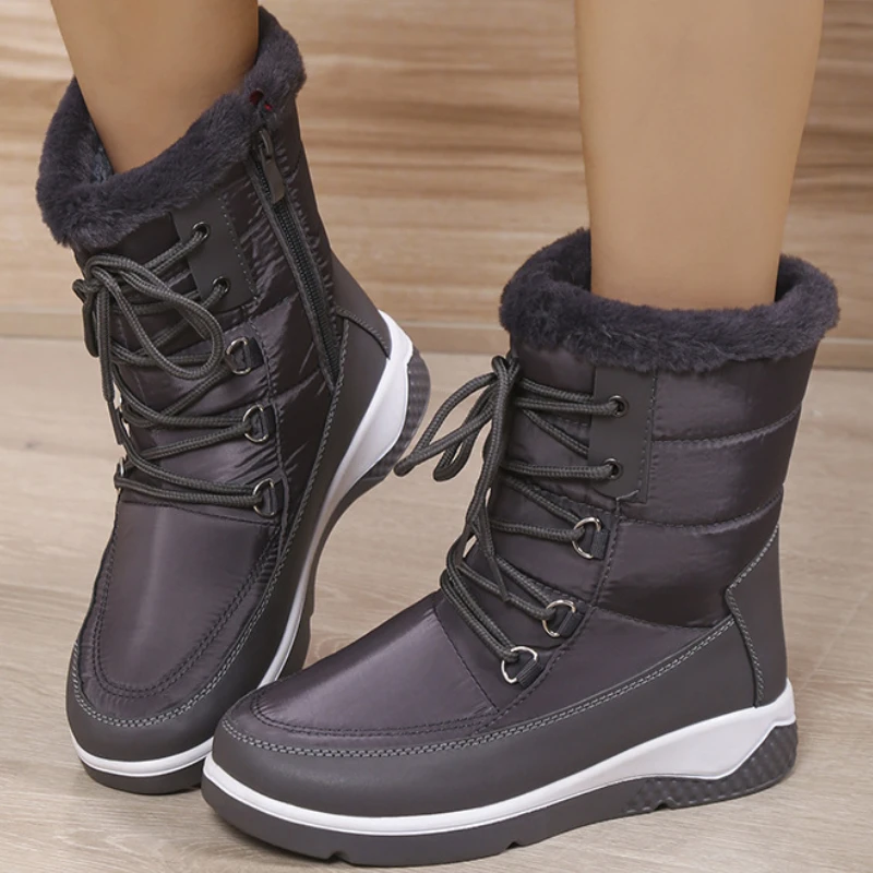 

зимние сапоги женкие ботинки зимние женские ботинки на платформе Водонепроницаемые зимние ботинки в Корейском стиле, Зимняя женская теплая флисовая Повседневная походная обувь на шнуровке из хлопка, женская обувь