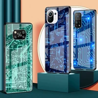 glass phone case for xiaomi mi poco x3 nfc 11 lite 10t pro 9t note 10 10tlite m3 cc9 luxury cover cool circuit board
