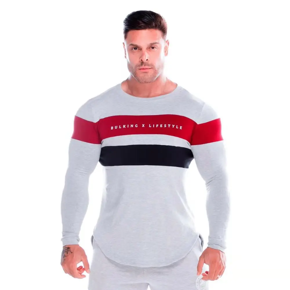 

Мужская спортивная футболка с длинным рукавом, из чистого хлопка