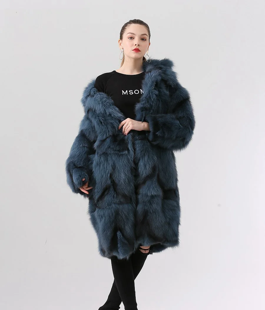 Fashion Real Fox Fur Long Coat For Women Winter Thicken Warm Loose Jacket Real Fur Cold-Resistant Outerwears Ladies Streetwear