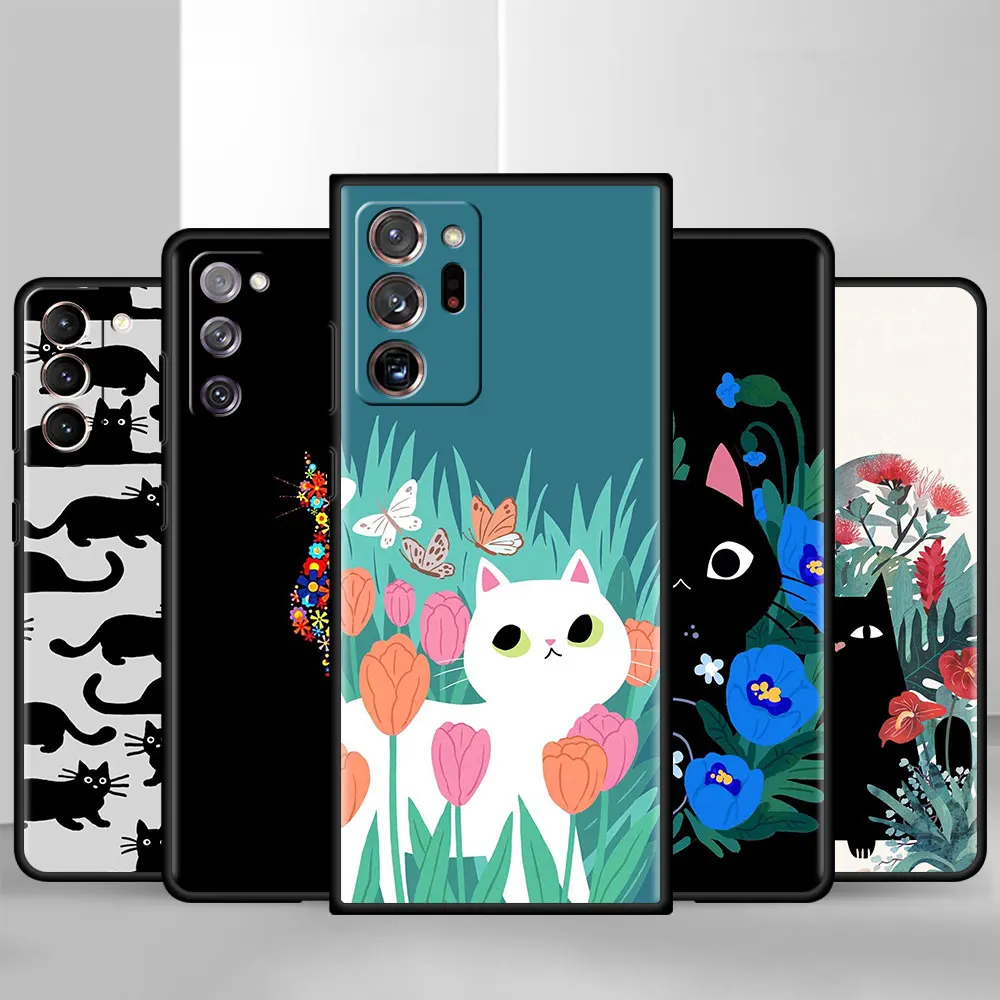 

Cat in Poppy Flowers Case For Samsung Galaxy S20 FE S21 S22 Ultra Luxury SmartPhone Funda S9 S8 S10 Plus Note 20 10 Black Couvre