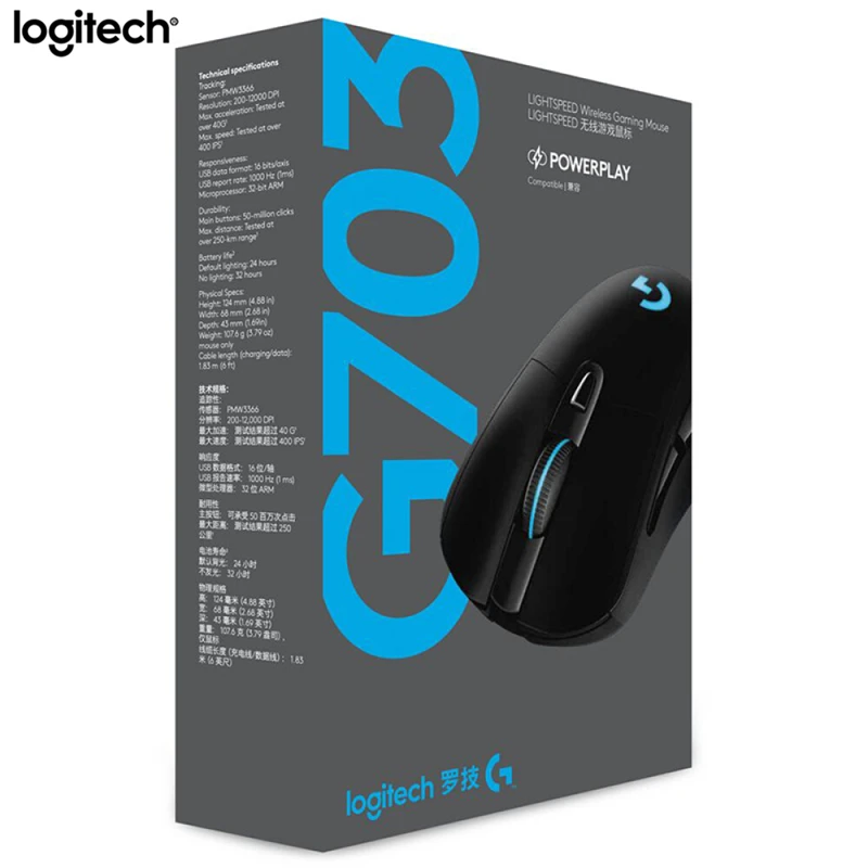 

Logitech G703 LIGHTSPEED Wireless Gaming Mouse 2.4Ghz Optical Ergonomic Mouse 12000DPI RGB POWERPLAY Charging Mice for PC Laptop
