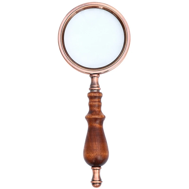 Wooden Handle Handheld Magnifier, 10X Retro Handle Reading Magnifier, High-End Handheld Optical Glass