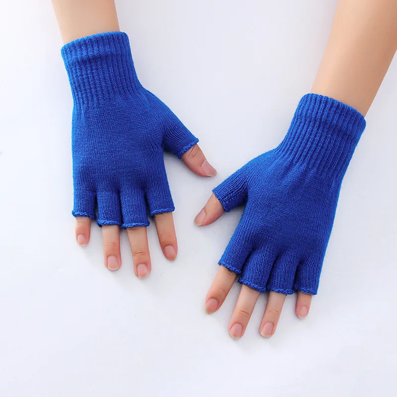 Women Men Cashmere Half Finger Gloves Woolen Knitted Wrist Mittens Winter Warm Outdoor Cycling Stretch Fingerless Gloves Unisex images - 6