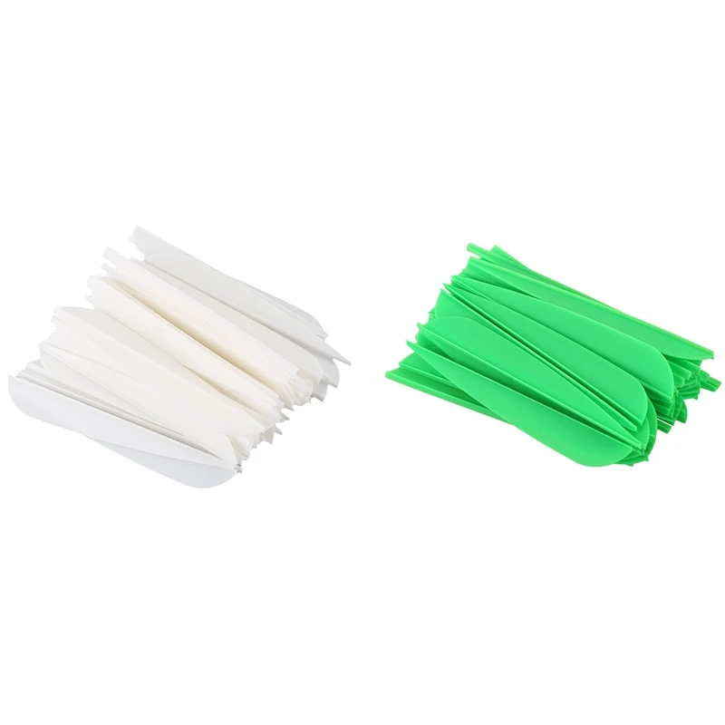 

100 Pcs Arrows Vanes 4 Inch Plastic Feather Fletching For DIY Archery Arrows Green & White