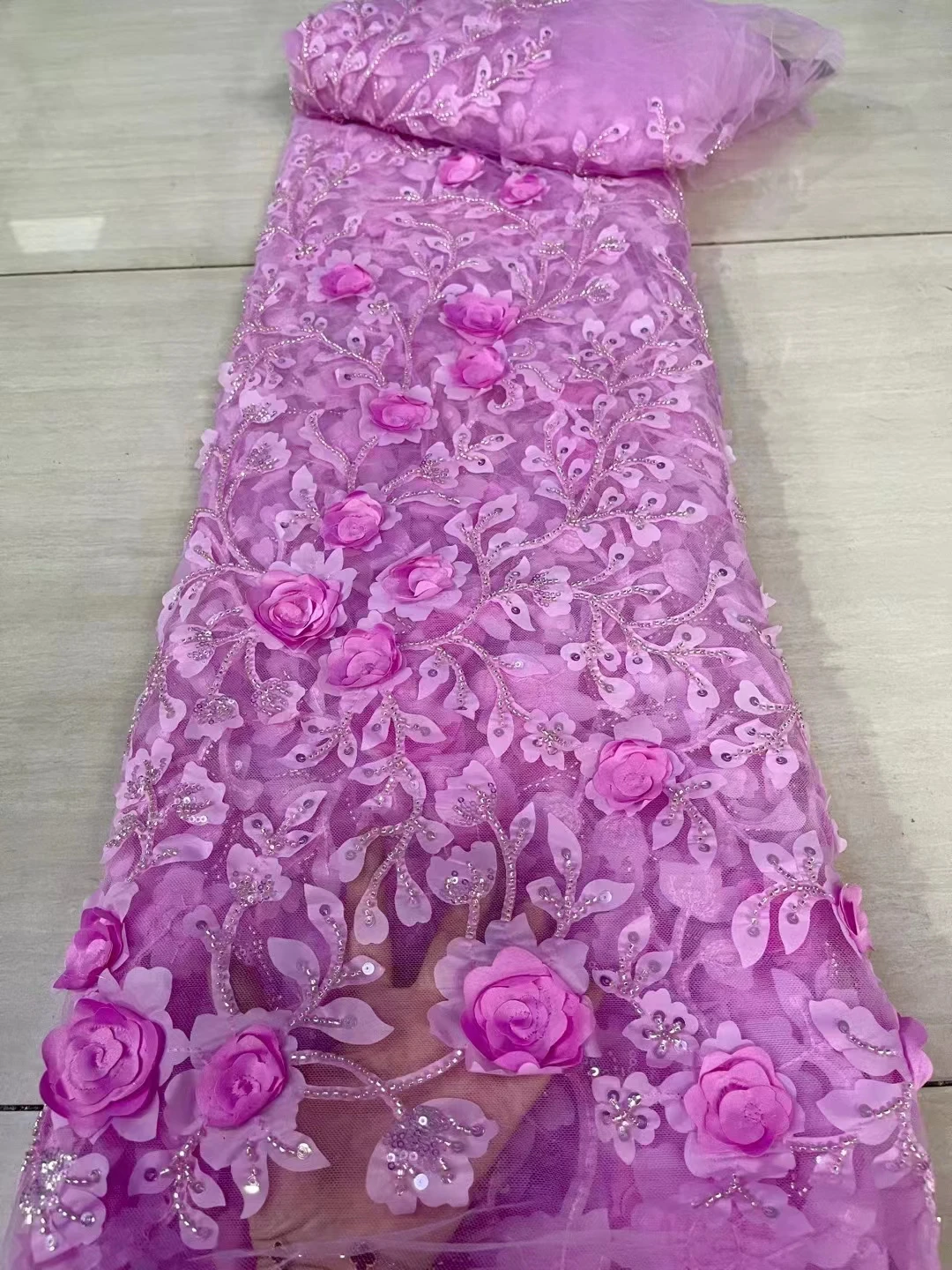 

DUOFEIYA Luxurious Purple 3D Flowers lace Fabric Nigeria 2022 Embroidery Net With Beads African Wedding Fabric