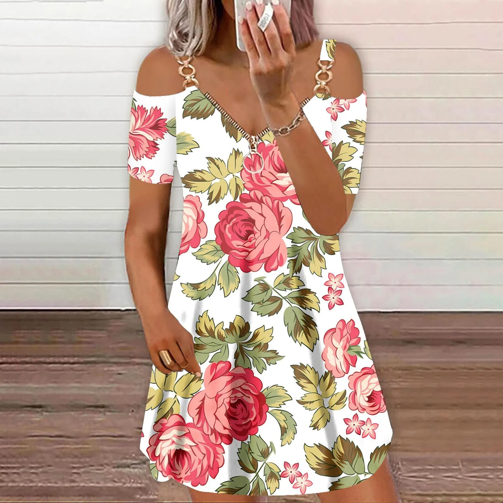 

Женский сарафан средней длины, повседневное летнее платье с принтом, имитация хлопка, с открытыми плечами