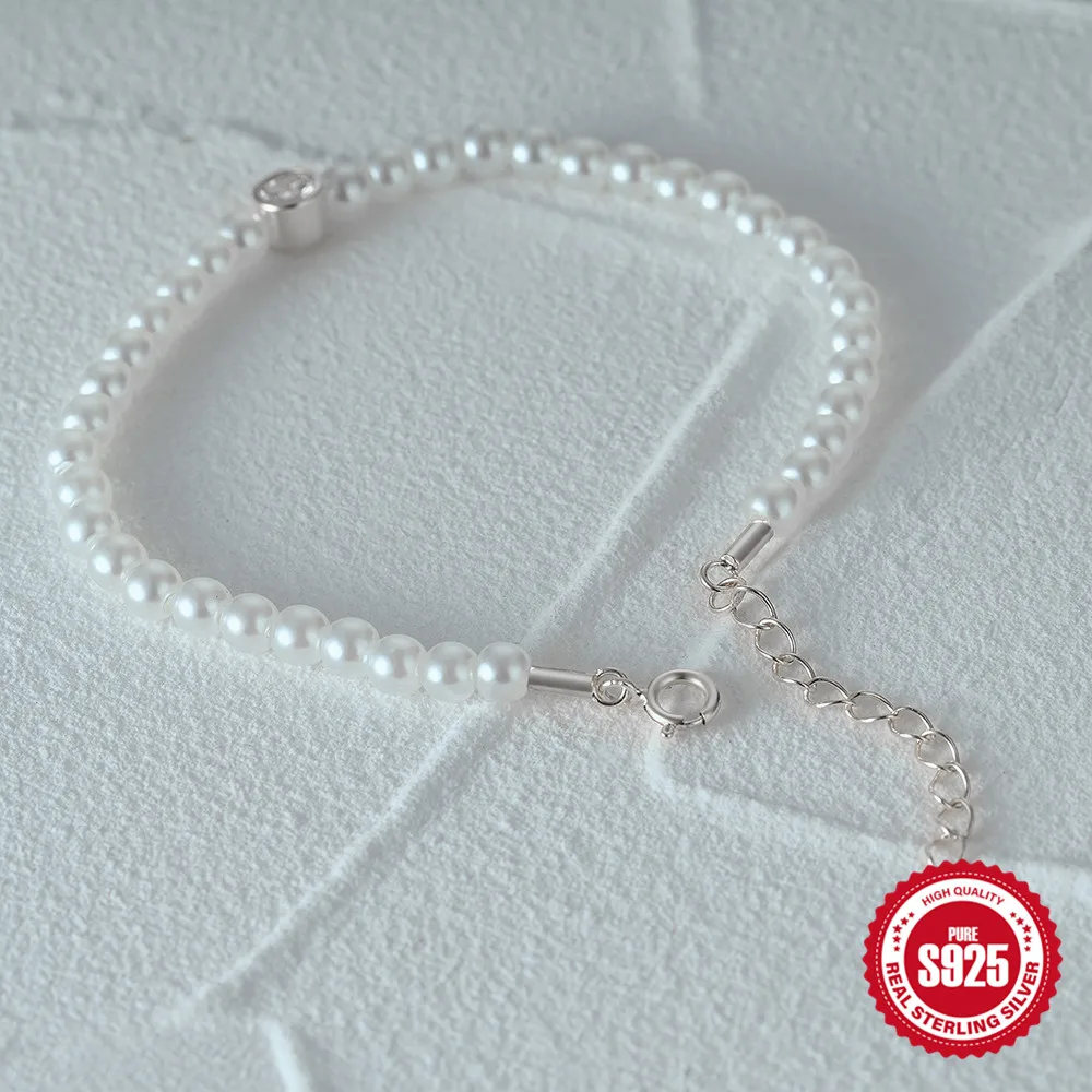 Женский браслет из серебра 925 пробы с натуральным жемчугом