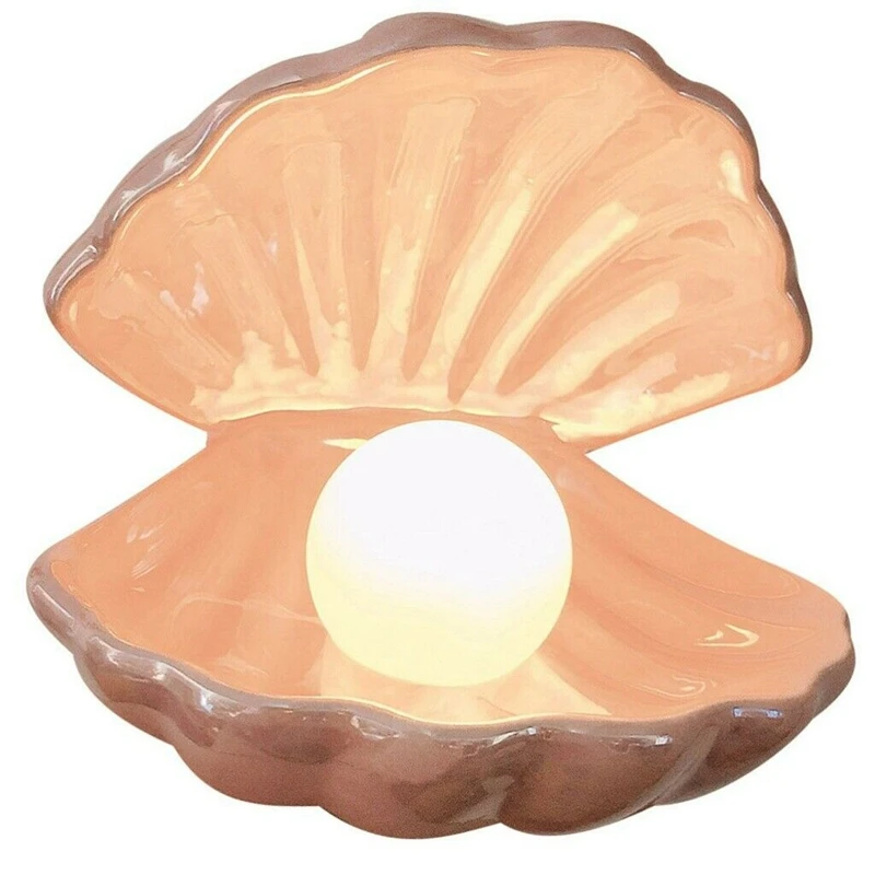 

Shell Pearl Night Light Ceramics Desktop Ornament Bedside Lamp Home Decor Lamp