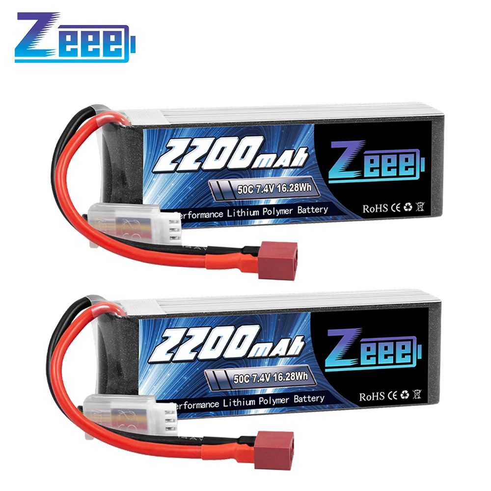 2Units Zeee Lipo Battery 2S 7.4V 50C 2200mAh Softcase with Deans Plug for FPV Drone Helicopters RC Car Tank Truck RC Model Parts