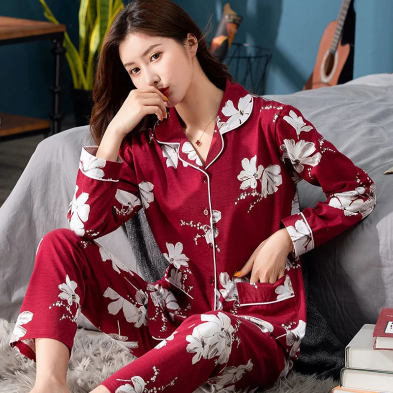 1 Cotton Pajama For Women Winter Soild Pink Pijamas Feminino Warm Sleepwear White PJ 2021 Fashion Pure Cotton Pyjama Femme