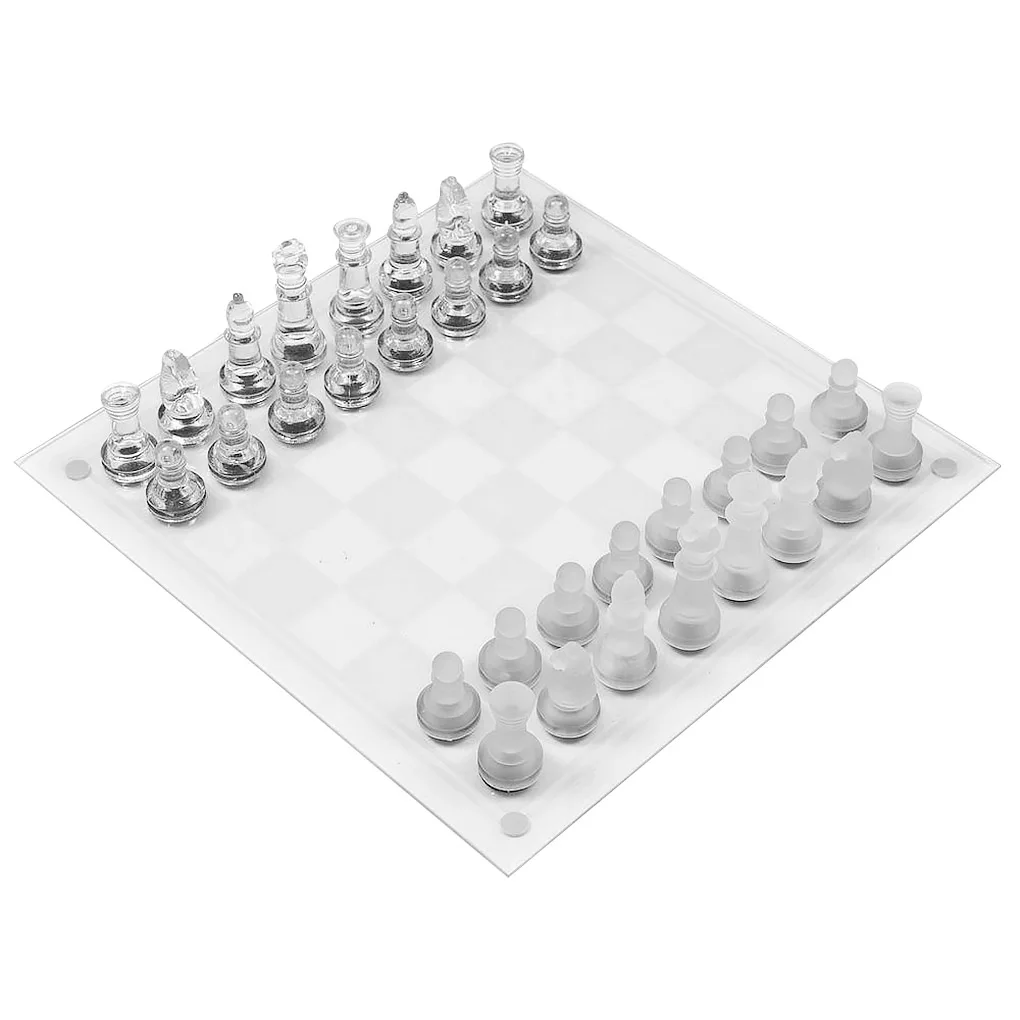 

Glass Chess Set with Board Tabletop Chessboard Interactive Game Toddlers Educational Supplies Room Centerpieces Collectibles