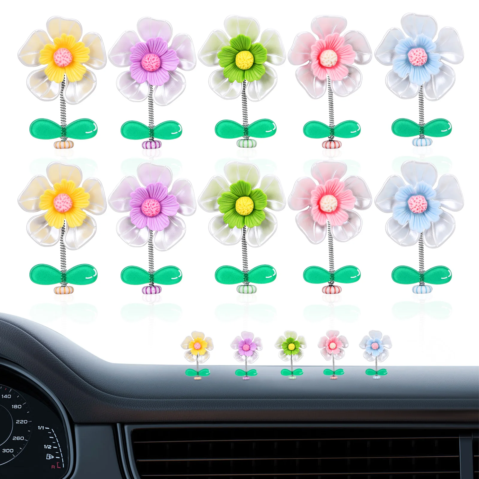 

10 Pcs Flower Decor Green Leaf Leaves Plastic Car Decoration Dashboard Spring Small Dashcams