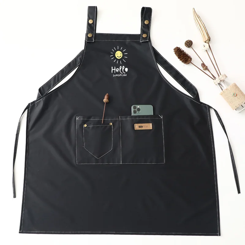 

Simple Unisex Apron Woman Adult Home Cooking Baking Coffee Shop Aprons With 2 Waist Pockets Clothes Waterproof Summer Apron Men