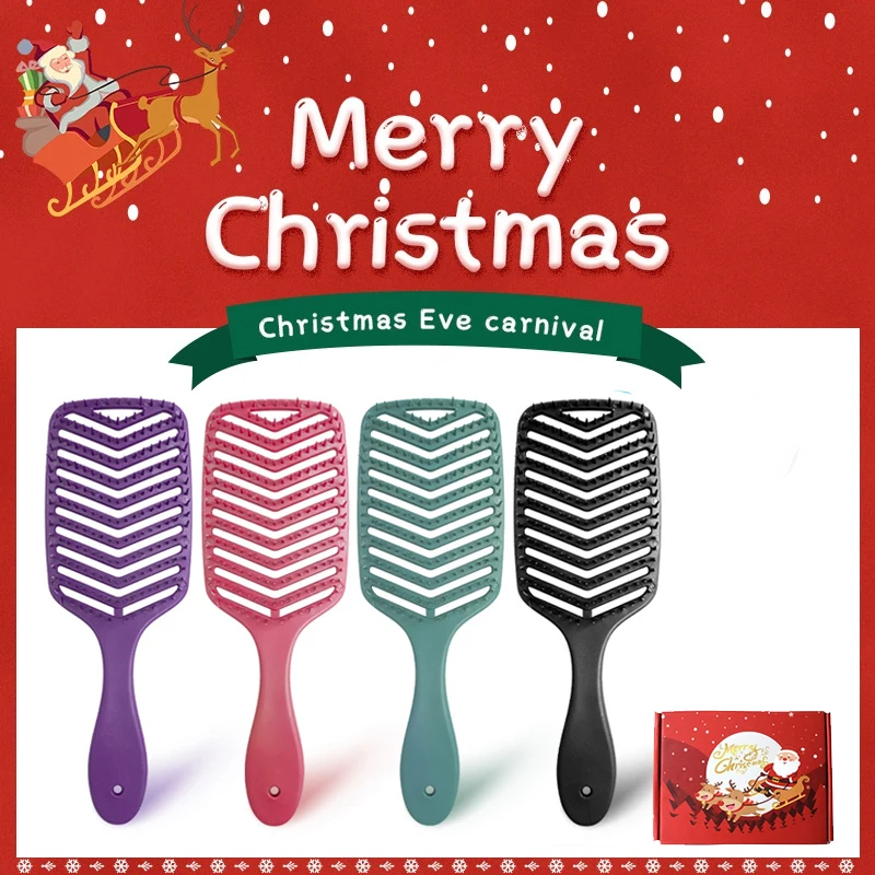 

Рождественская Расческа с вырезами, пышная расческа, Антистатическая домашняя женская щетка для волос, V-образная массажная расческа для ко...