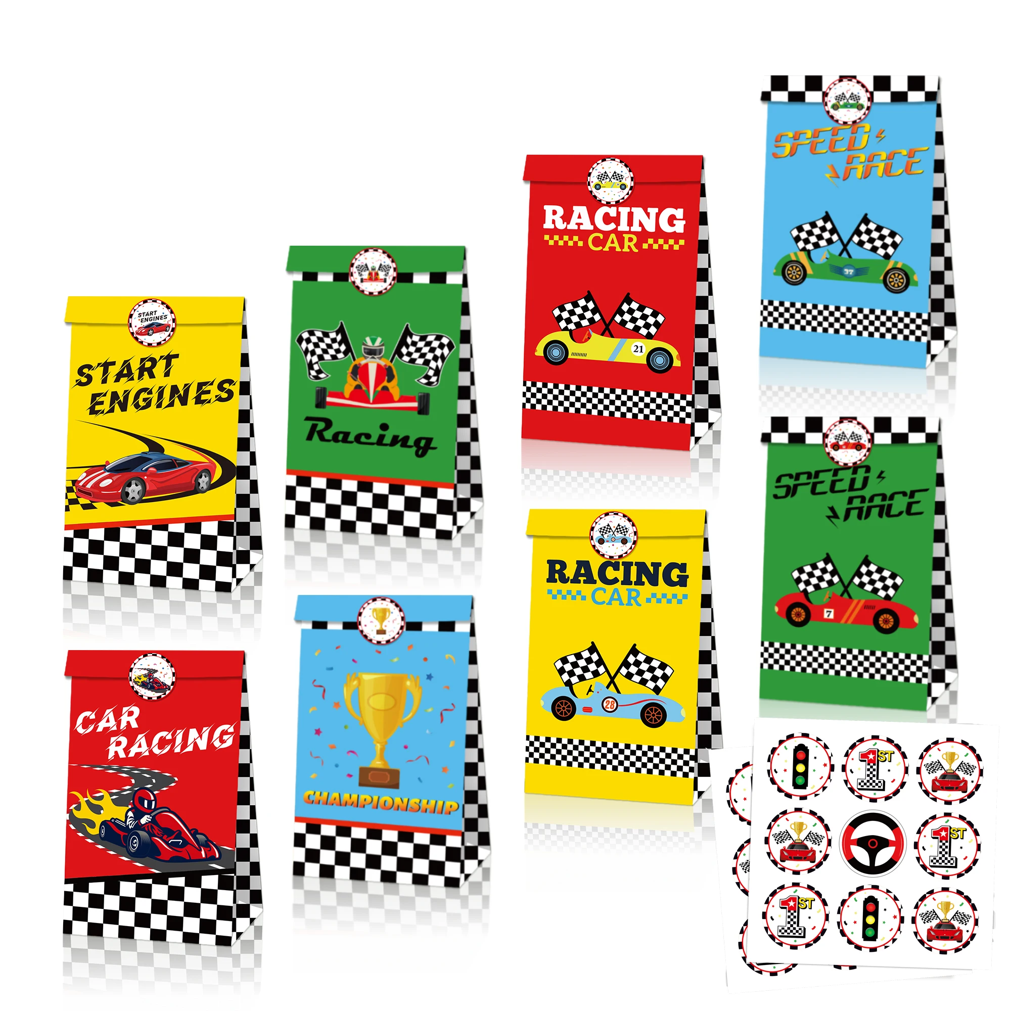 

LB189 12Pcs Cartoon Race Car Racing Game Birthday Party Candy Packing Kraft Paper Gift Bags Cookies Souvenir Packing Supplies