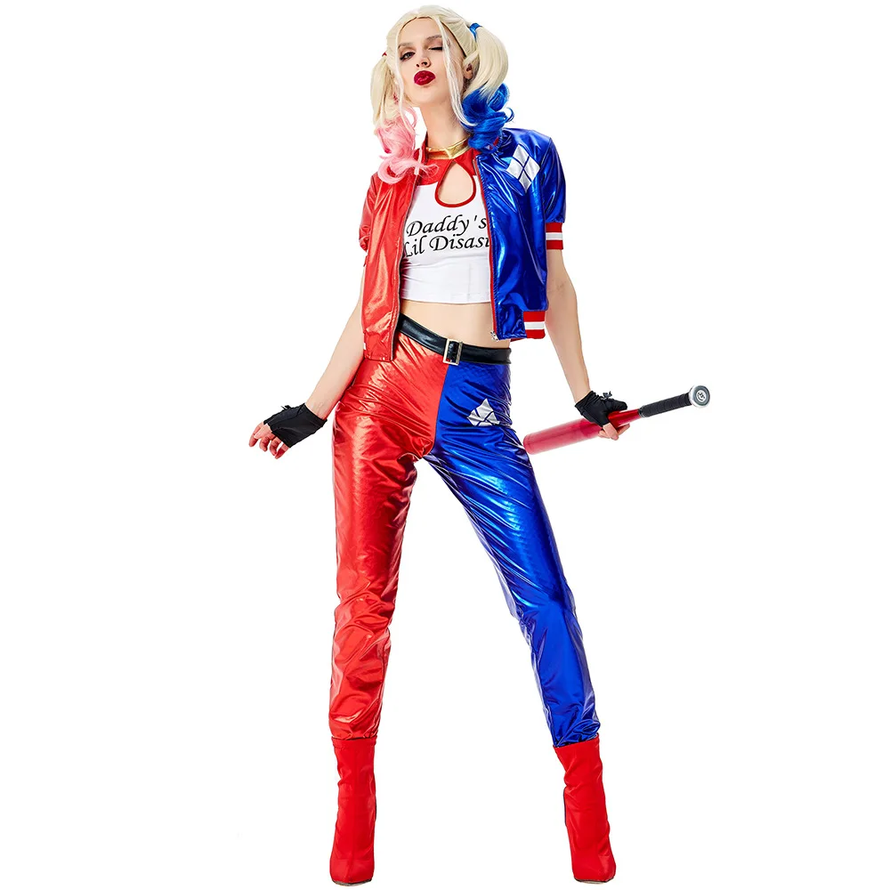 Girls Suicide Harley Cosplay Costumes Joker Squad Quinn Clown Jacket Pants Sets Christmas Halloween Party Fancy Dress  for Women