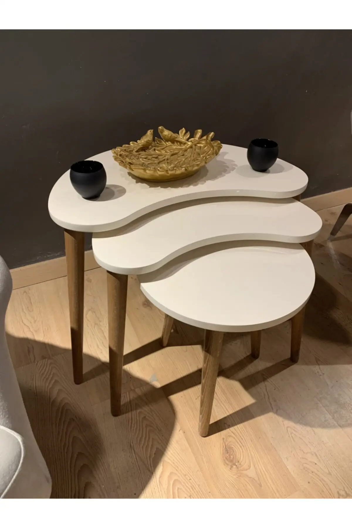 

Современный деревянный ножной столик, 3 предмета, боковой столик из ореха, стол для чайного/журнального столика, прикроватный столик с геометрическим рисунком для гостиной