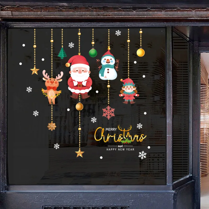 

Cartoon Santa Elk Snowman Little Girl Decor Shop Doors / Windows / House / Bedroom / Office Decoration shop window scene layout