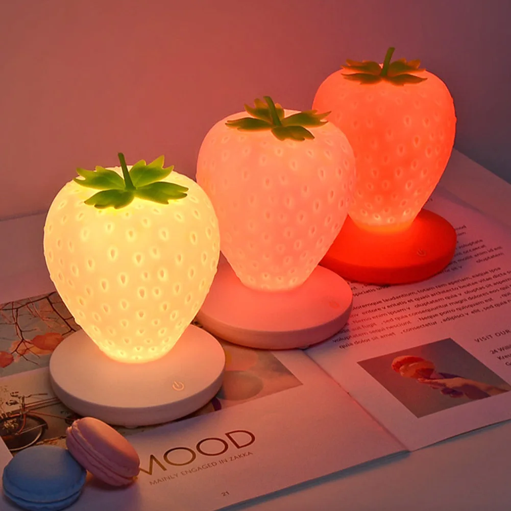 

Strawberry Shape Led Energy-saving Lamp Children with Sleeping Night Light USB Charging Silicone Lamp Touch Switch Birthday Gift