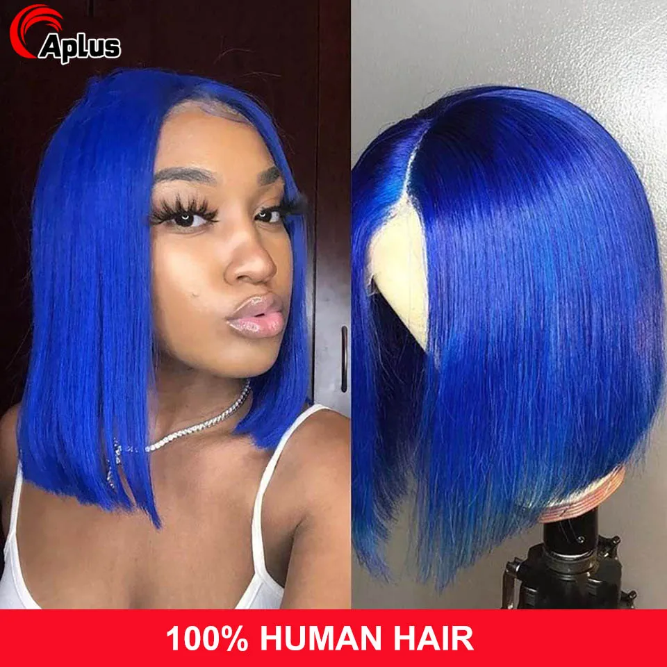 Blue Short Straight Bob Wig Aplus Green 13x4 Lace Frontal Human Hair Wigs Yellow Colored Hair Wig Pre Plucked with Elastic Band