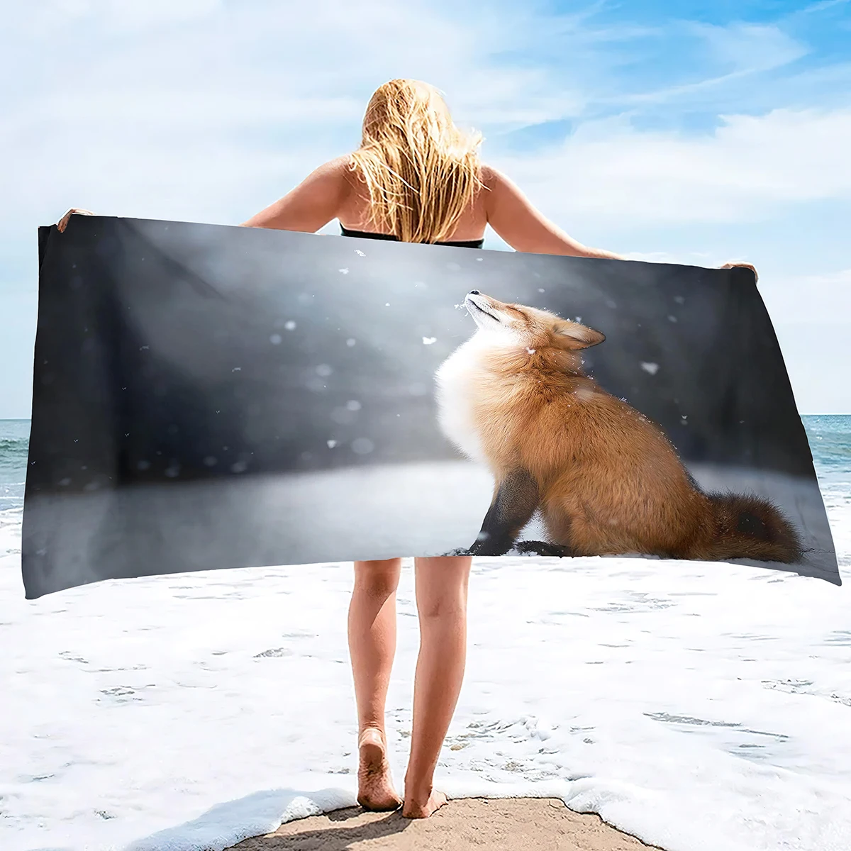 

Beach Towels Cute Fox Ultra Soft Towel Highly Absorbent Large Hand Towels Multipurpose Pool Towel for Bathroom Hotel Gym and Spa