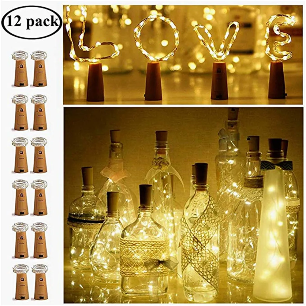 12pcs Includes Battery LED Wine Bottle String Light Copper Wire Fairy Lights DIY Cork Light For Birthday Wedding Christmas Decor