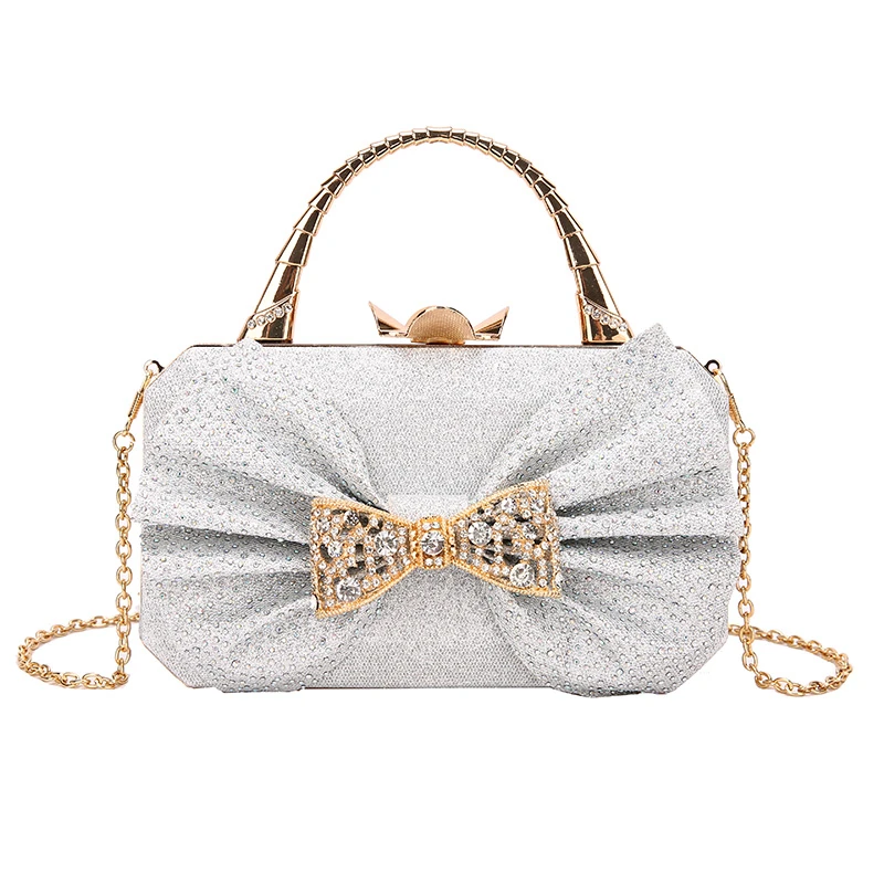 

Diamond Handbag Metal Material Women's Bag Luxury Designer Bow Evening Bag Fashion One Shoulder Bag Messenger Bags for Women