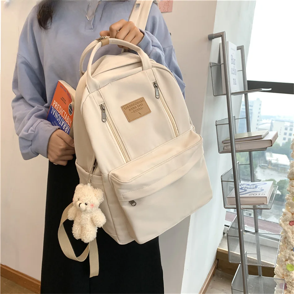 

Multifunction Double Zipper Women Backpack Teenager Girls Laptop Rucksack Student Shoulder Bag 2021 Korean Style School Book Bag