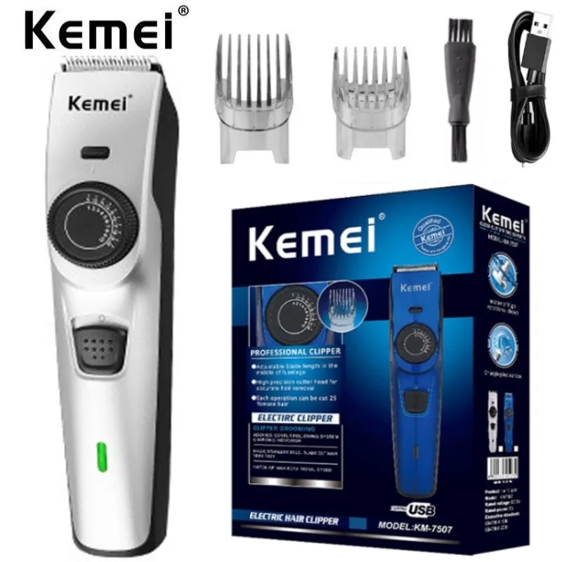 

Kemei 7507 professional electric hair clipper usb electric clipper ten-speed limit hair clipper adjustable stainless steel head