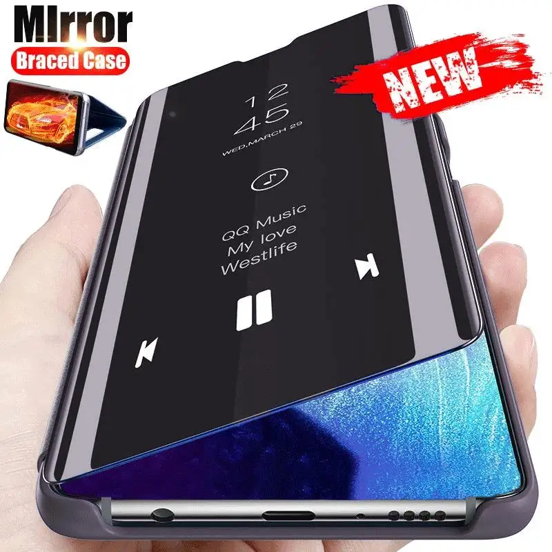 

Smart Flip Case For Samsung Galaxy Z Fold 2 5G W21 W20 Mirror Plating PU Leather Kickstand Shockproof Phone Cover Funda