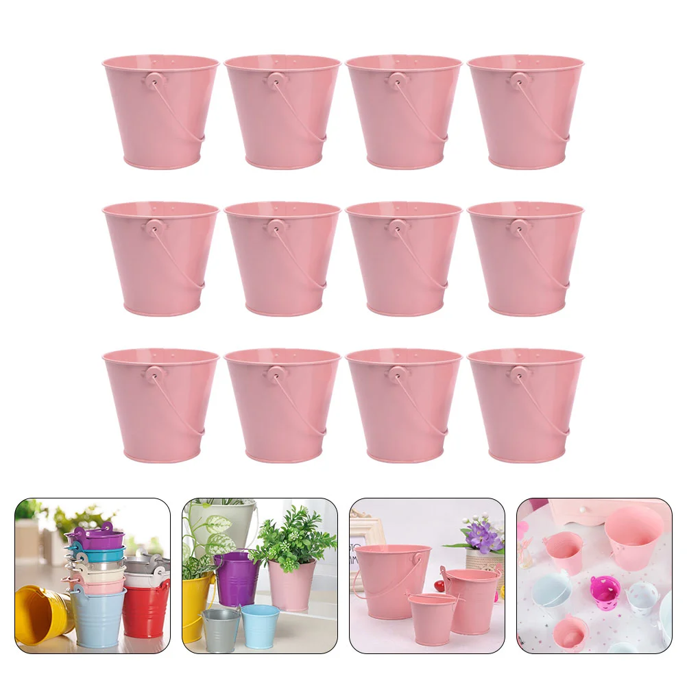 

12pcs Handle Bucket Simple Bucket Metal Flower Planter Bucket Metal Succulents Flower Pot