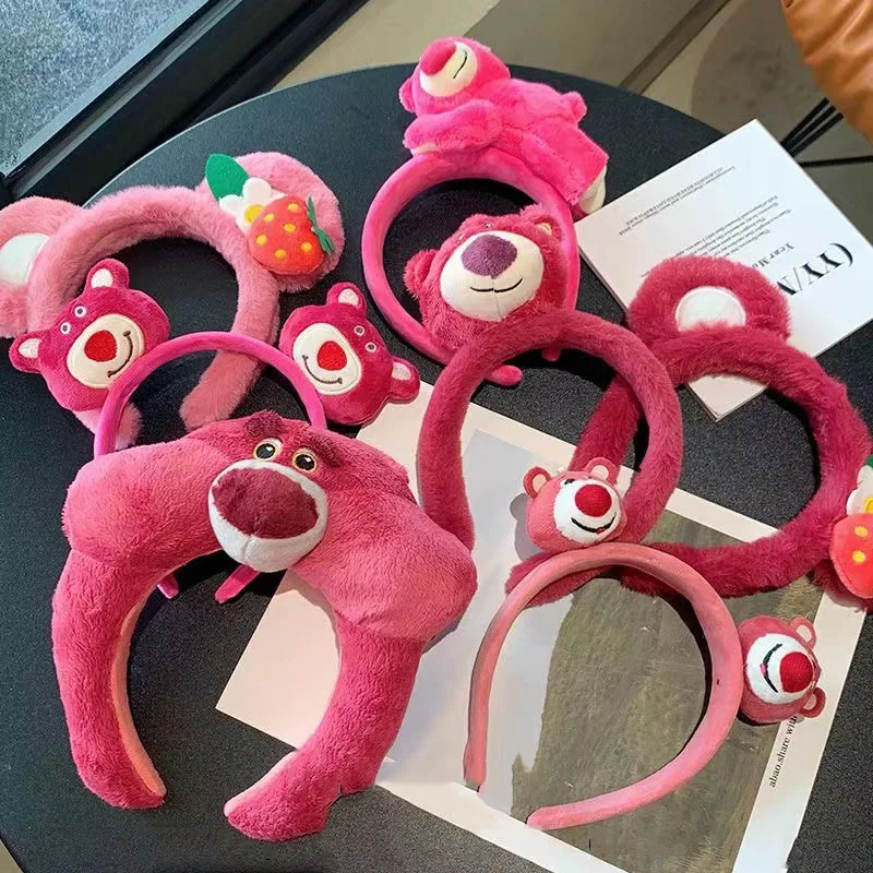 

Disney Anime Cute Strawberry Bear Ears Headband Plush Head Hoop Cartoon Lotso Girls Hairband Headdress Hair Accessories Gift