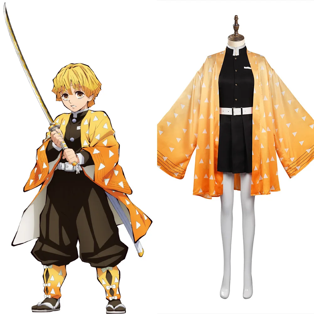 

Women Demon Slayer Agatsuma Zenitsu Cosplay Costume Outfits Halloween Carnival Suit