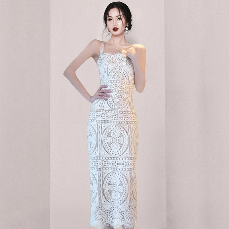 

Dresses For Women 2021 summer new suspender skirt hollow white Lace Dress 126