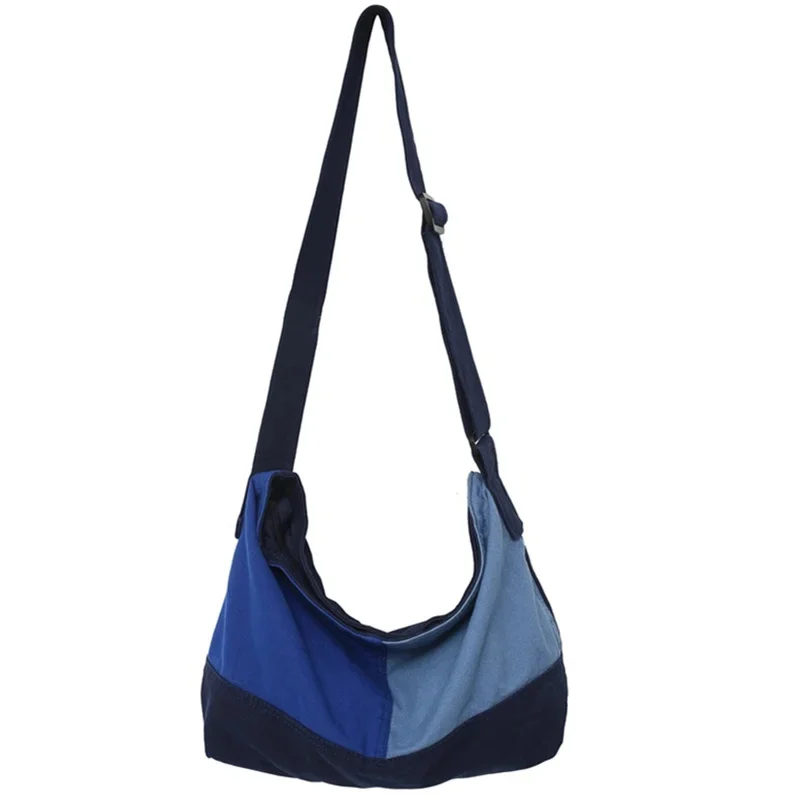

Teenager High Street Patchwork Canvas Couple Hobo Shoulder Bag 2023 Student Leisure Soft Cloth Cotton Big Capacity Messenger Bag