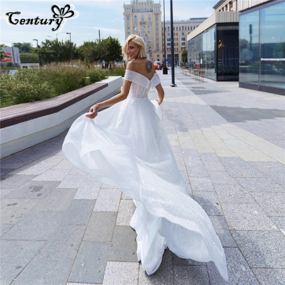 

Luxury Wedding Dress 2023 Sequin Beaded A-Line Off Shoulder Princess Bride Dresses Bridal Gowns vestidos de novia robe de mariee
