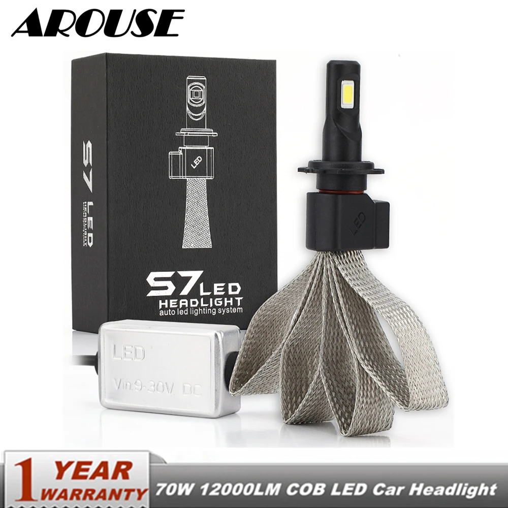 

S7 Car Lights H7 H11 9005 9006 LED Headlight Bulbs H4 Hi-Lo Beam 70W/Pair 12000LM 6000K H1 H3 Super Bright Automobiles Headlamp