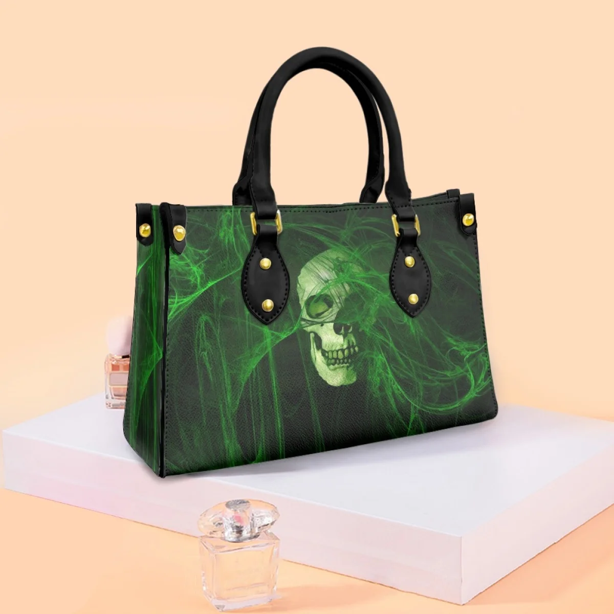 

Зеленые светящиеся женские сумки для покупок, ужасные женские сумки с черепами, женские сумки, Индивидуальные женские дизайнерские сумки-т...