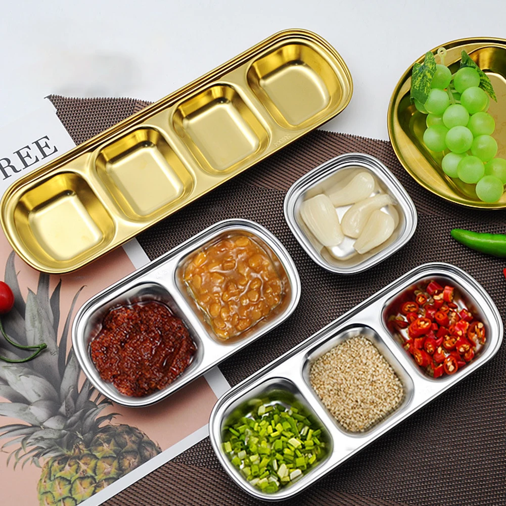 

Stainless Steel Sauce Dish Appetizer Serving Tray Seasoning Dishes Sauce Bowls Plates Kitchen Spice Dish Plate