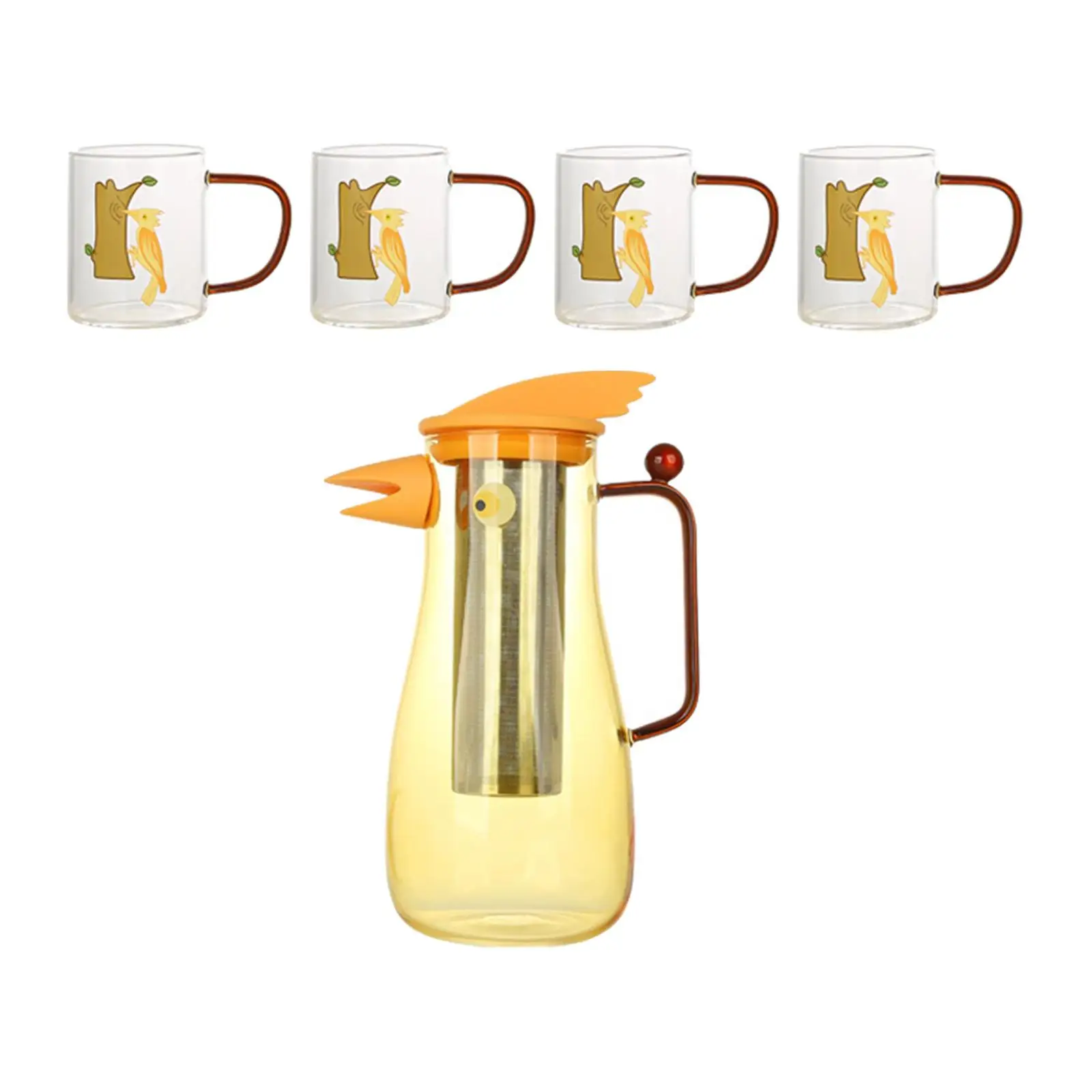

Clear Glass Water Kettle Set and Handle with 4 Cups Iced Tea Pitcher Jug Glass Tea Pot for Hotel